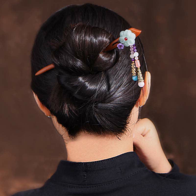 Buddha Stones Red Sandalwood Amethyst Aventurine Protection Hairpin Decoration