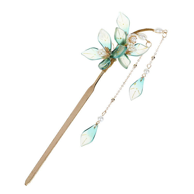 Buddha Stones Flower Leaf Pearl Peace Tassel Hairpin