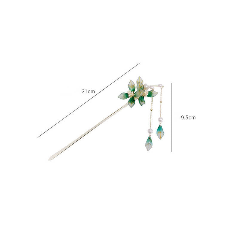 Buddha Stones Flower Leaf Pearl Peace Tassel Hairpin