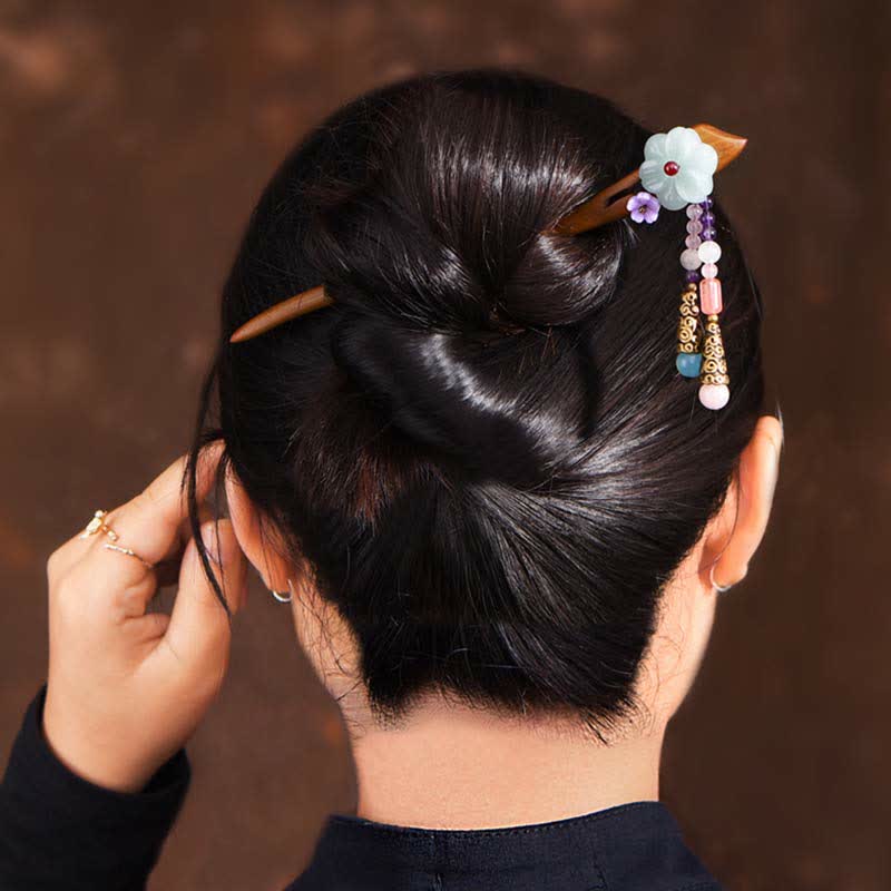 Buddha Stones Red Sandalwood Amethyst Aventurine Protection Hairpin Decoration