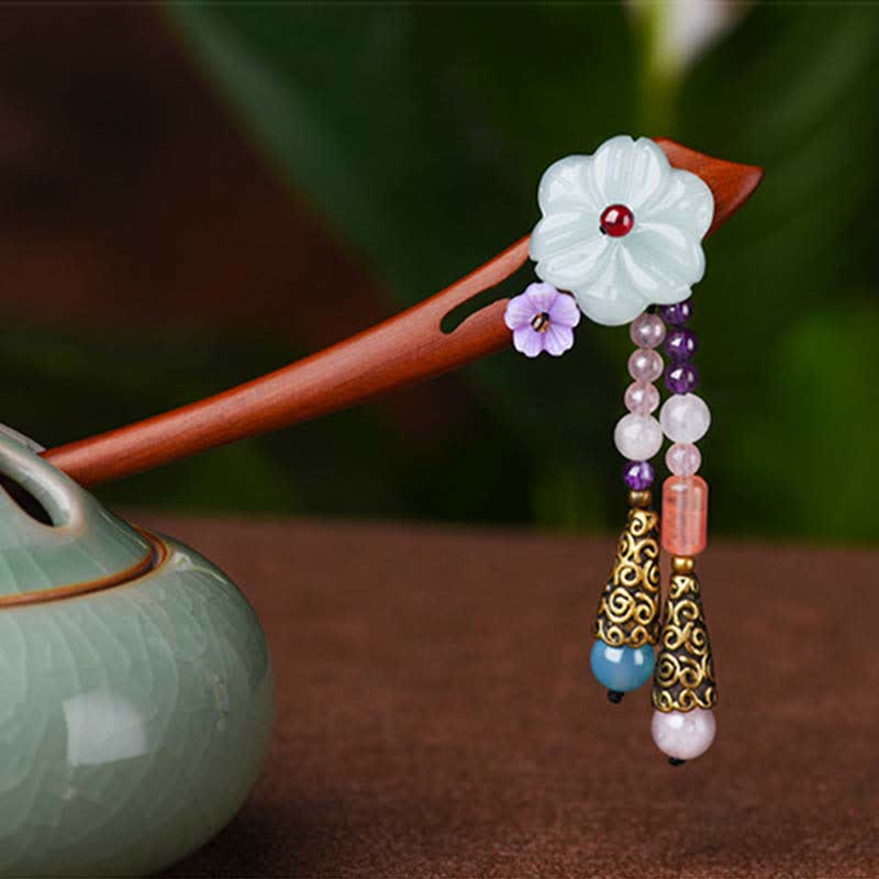 Buddha Stones Red Sandalwood Amethyst Aventurine Protection Hairpin Decoration