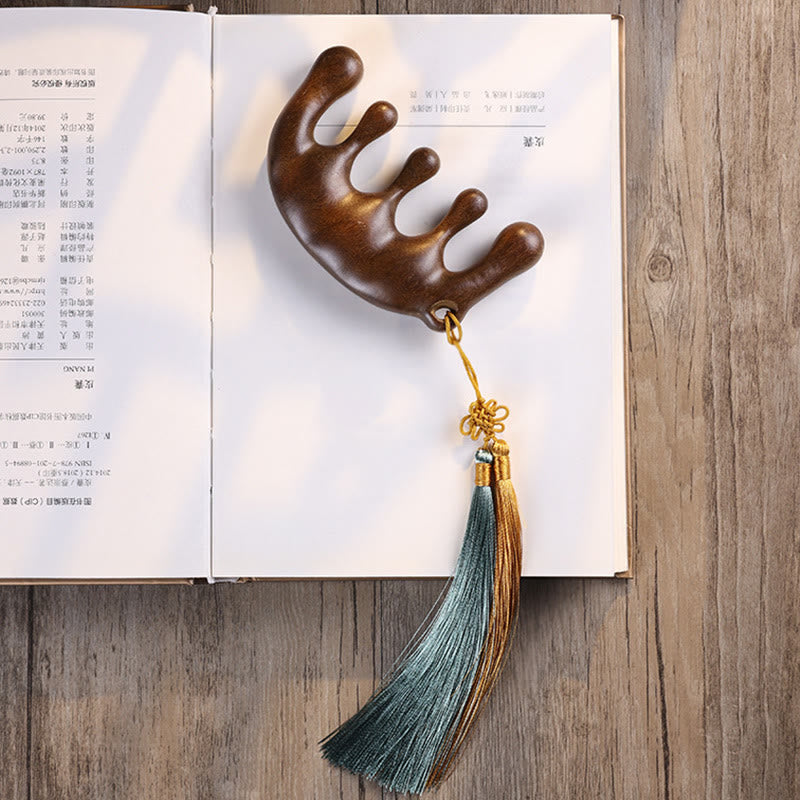 Buddha Stones Simple Green Sandalwood Soothing Tassel Massage Comb