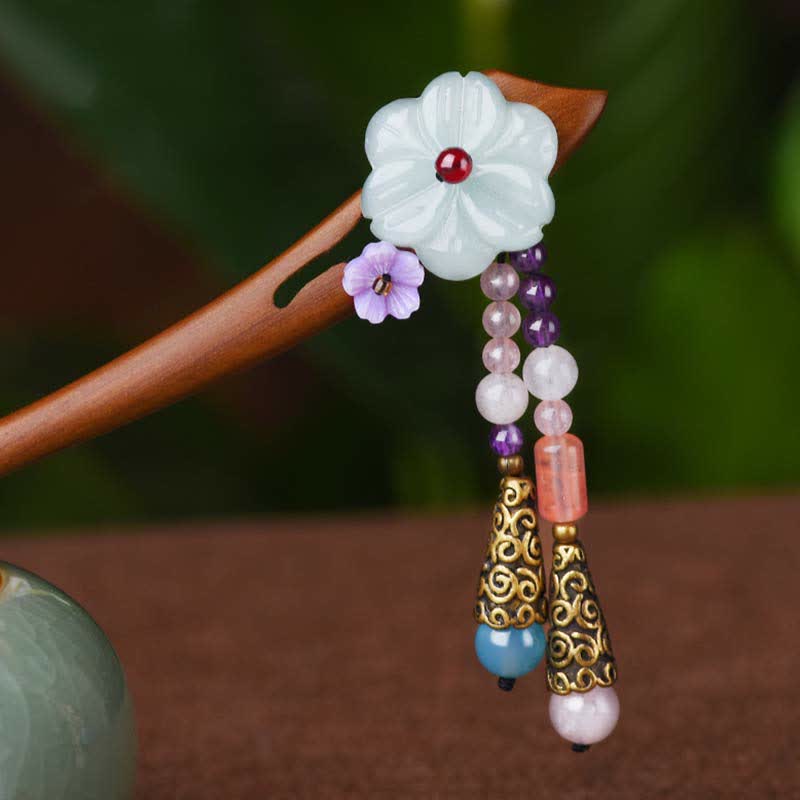 Buddha Stones Red Sandalwood Amethyst Aventurine Protection Hairpin Decoration