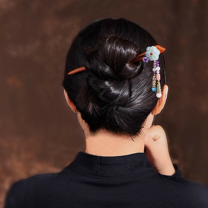 Buddha Stones Red Sandalwood Amethyst Aventurine Protection Hairpin Decoration