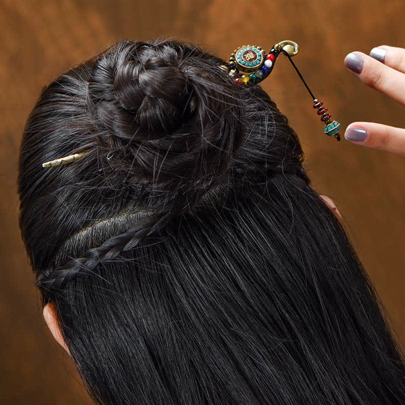 Buddha Stones Tibetan Turquoise Agate Protection Hairpin Decorations