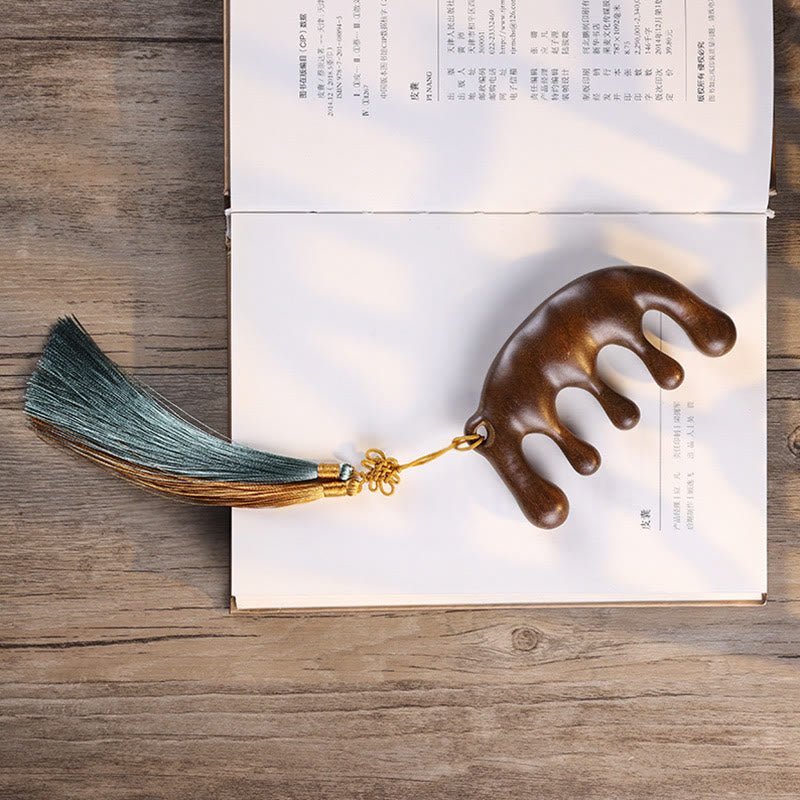Buddha Stones Simple Green Sandalwood Soothing Tassel Massage Comb