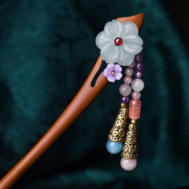 Buddha Stones Red Sandalwood Amethyst Aventurine Protection Hairpin Decoration