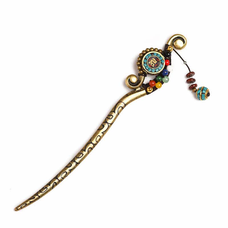 Buddha Stones Tibetan Turquoise Agate Protection Hairpin Decorations